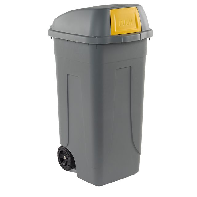 Bidone mobile Push - con coperchio - 49x54x95 cm - 100 L - grigio/giallo - Mobi…