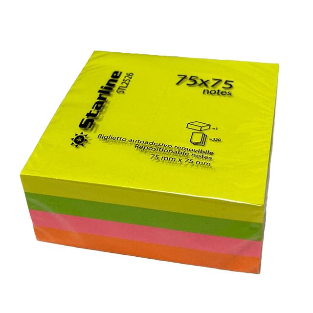 Biglietti adesivi Cubo - assortito neon - 75 x 75mm - 70gr - 320 fogli - Starli…