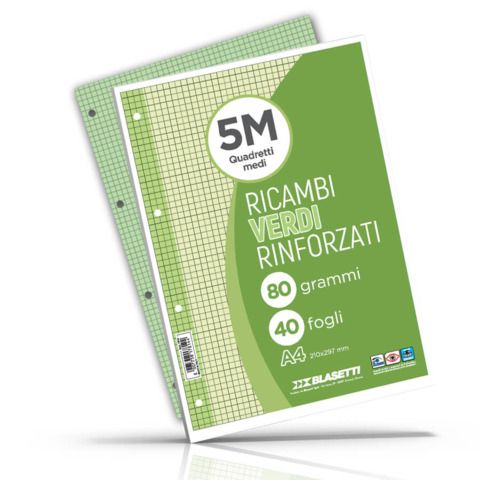 Blasetti RICAMBI - Refill - A4 - 40 fogli / 80 pagine - verde - quadretti - 4 f…