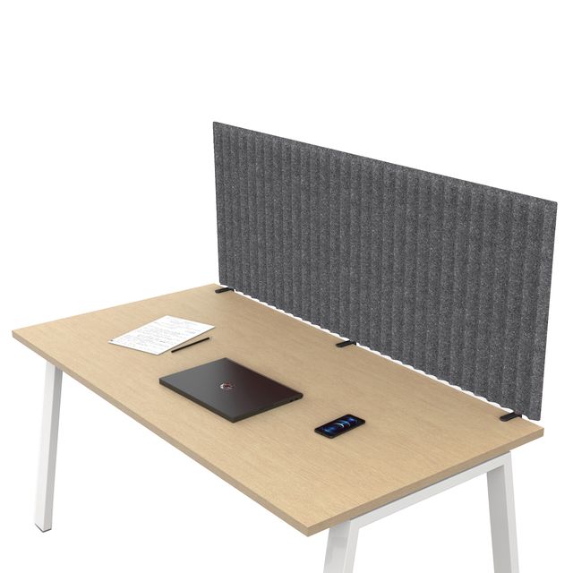 Pannello fonoassorbente per scrivania - 175 x 40 cm - morsetti neri - grigio me…