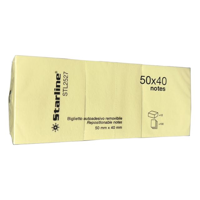 Blocchetto biglietti adesivi - giallo - 50 x 40mm - 70gr - 100 fogli - Starline