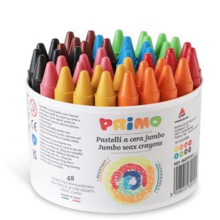 Pastelli a cera Jumbo - Ø 13 mm x 85 mm - 12 colori assortiti - Primo - conf. 4…