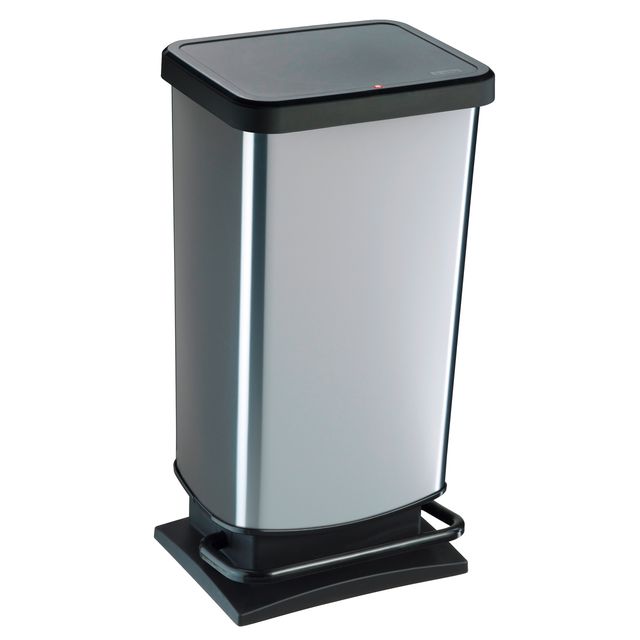 Pattumiera a pedale Paso - 35x26x68 cm - 40 L - PPL metallizzato - nero/argento…