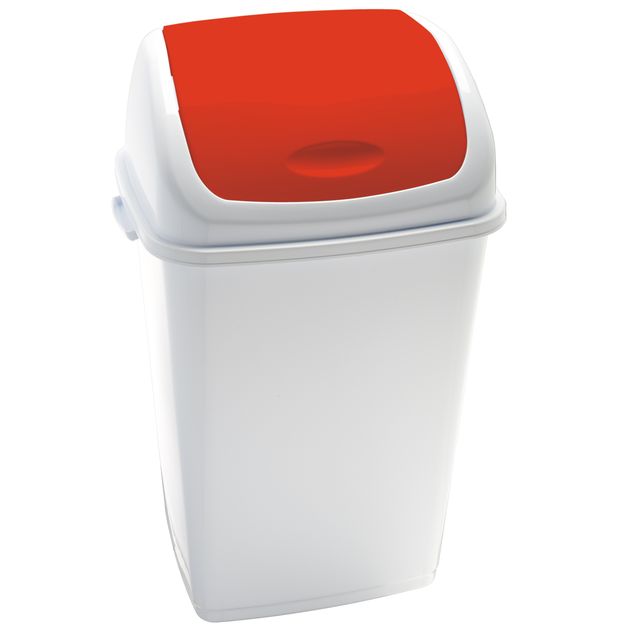 Pattumiera con coperchio basculante Rif - 44x33x68 cm - 50 L - bianco/rosso - M…