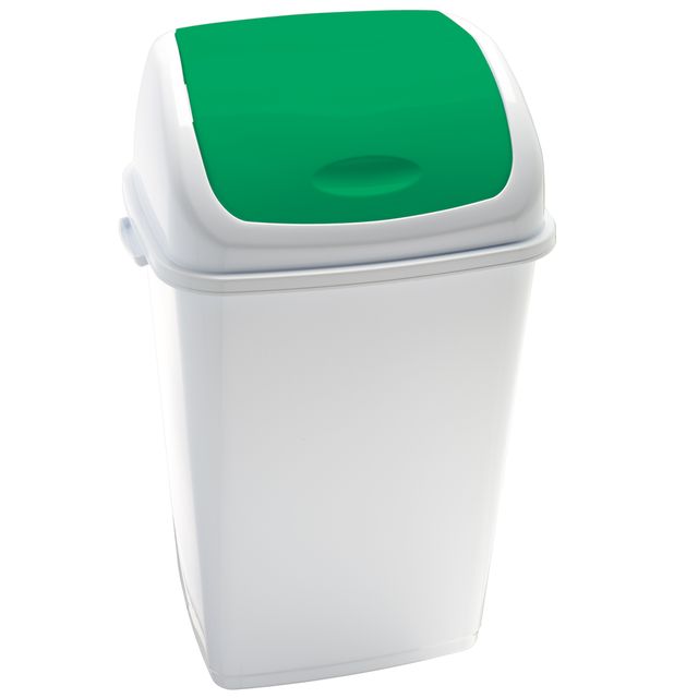 Pattumiera con coperchio basculante Rif - 44x33x68 cm - 50 L - bianco/verde - M…