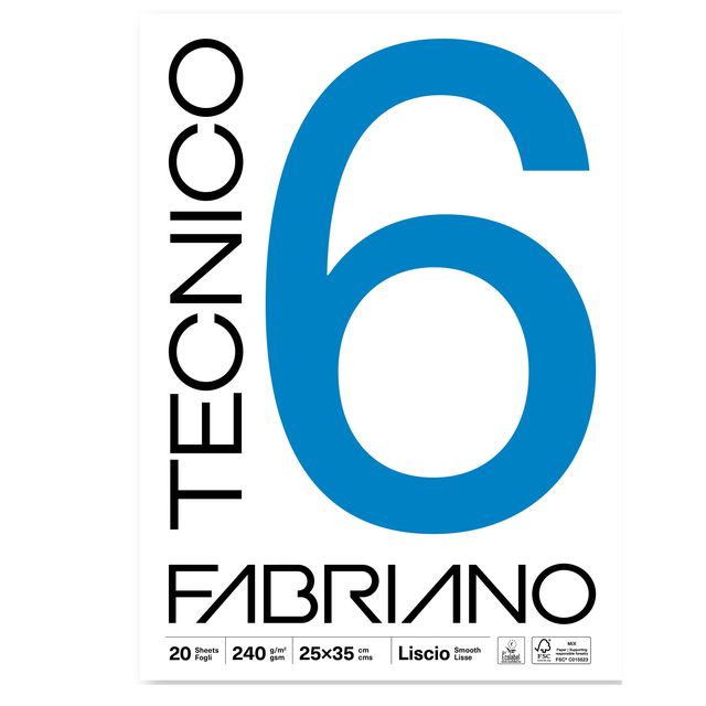 Blocco Tecnico 6 - 25 x 35 cm - 20 fogli - 240 gr - liscio - Fabriano