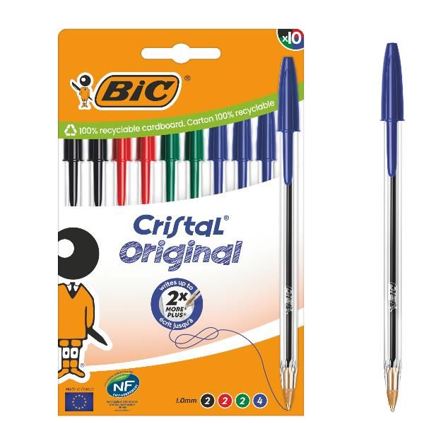 Penna a sfera Cristal - punta media 1,0mm - colori assortiti - Bic - conf. 10 p…