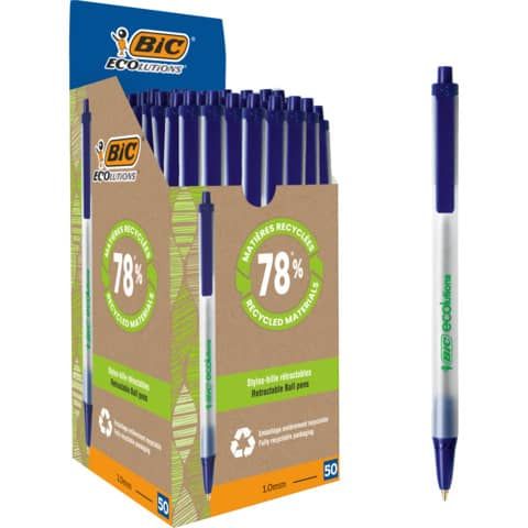 Penna a sfera a scatto ECOlutions - punta 1,0mm - blu - Bic - conf. 50 pezzi