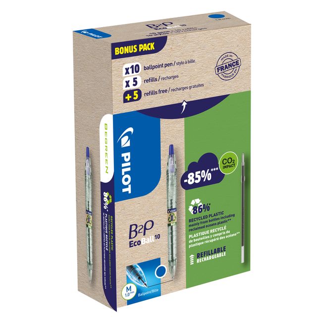 Penna a sfera scatto B2P Ecoball BeGreen - punta 1.0 mm - 10 refill B2P inclusi…