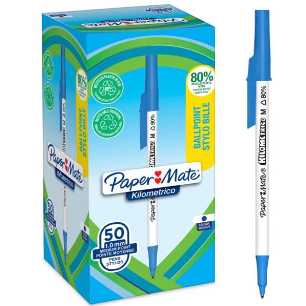 Penna sfera - cappuccio - Kilometrico Recycled - punta 1,0 mm - blu - Papermate