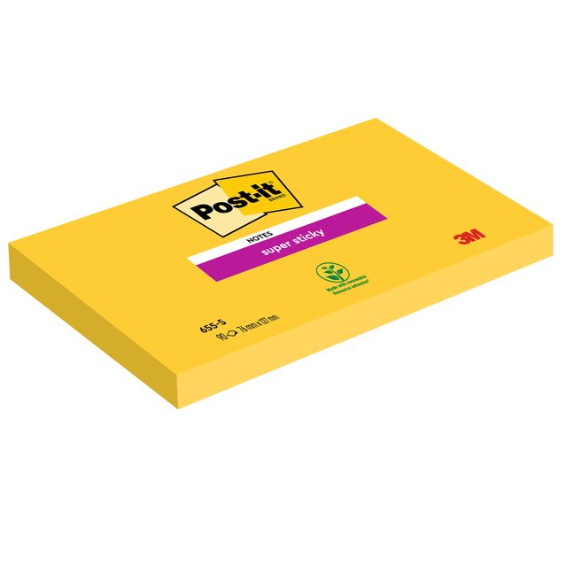Blocco foglietti Post-it Super Sticky - 655-S - 76 x 127 mm - giallo oro - 90 f…
