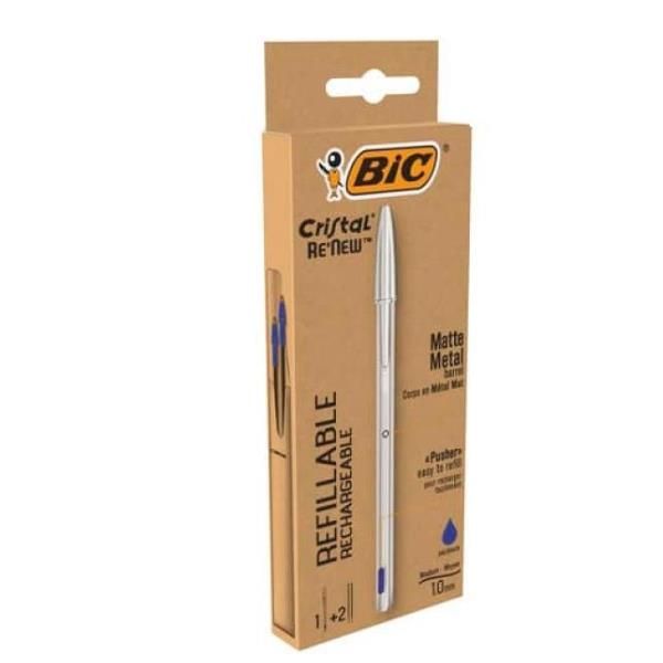 Penna sfera Cristal Re'New - con cappuccio - 1 mm - blu - Bic