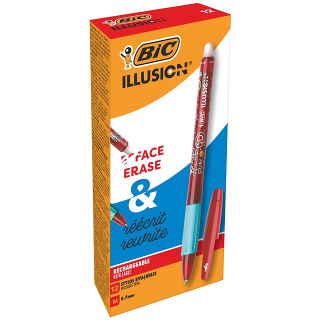 Penna sfera Gelocity Illusion - gel cancellabile - punta 0,7 mm - rosso - Bic -…