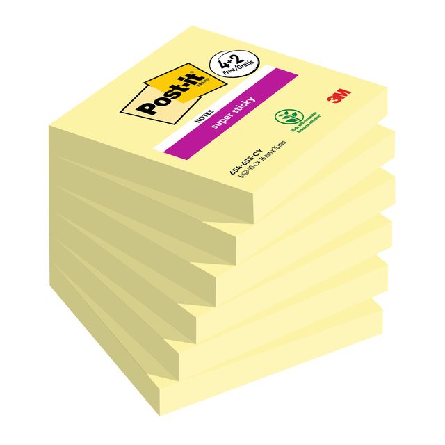Blocco foglietti Post-it Super Sticky - 76 x 76 mm - 90 fogli - giallo canary -…