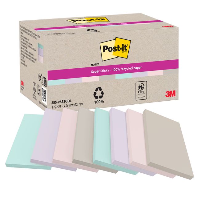 Blocco foglietti Post-it SuperSticky - 622R-SS8COL - 75 x 127 mm - carta ricicl…