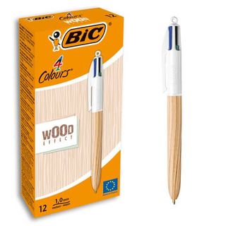 Penna sfera a scatto 4 colori Wood - 1.0 mm - Bic - conf. 12 pezzi