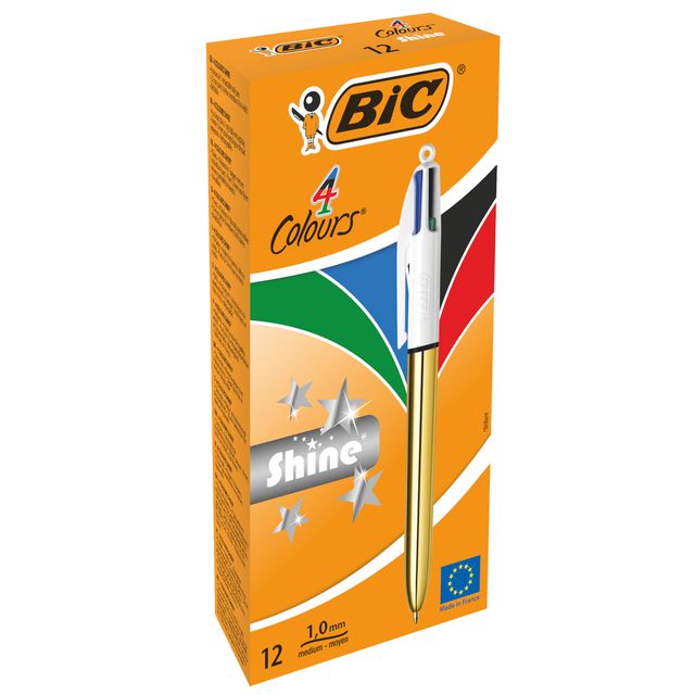 Penna sfera scatto multifunzione 4 Colors Shine - punta 1,0 mm - fusto oro - Bi…