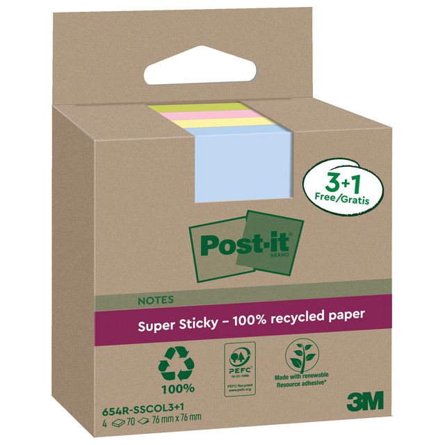 Blocco foglietti Post-it SuperSticky Green - 654R-SSCOL3+1 - 76 x 76 mm - carta…
