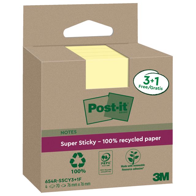 Blocco foglietti Post-it SuperSticky Green - 654R-SSCY3+1 - 76 x 76 mm - carta …