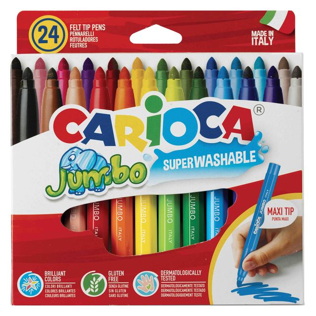 Pennarelli Jumbo - punta 6,0mm - colori assortiti - lavabili - Carioca - scatol…