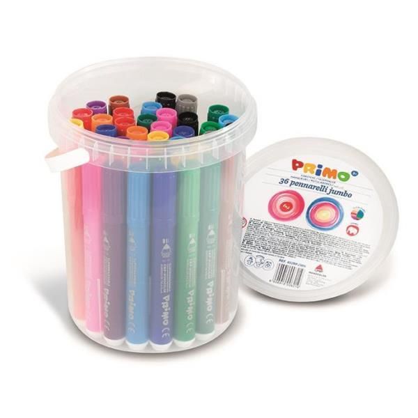 Pennarelli Jumbo - punta ø7,6mm - colori assortiti - Primo - secchiello 36 pezzi