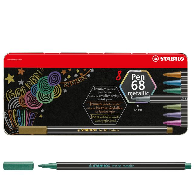 Pennarelli Pen 68 - colori assortiti metallic - Stabilo - scatola in metallo 8 …