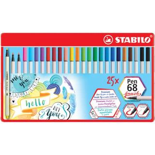 Pennarelli Pen 68 Brush - colori assortiti - Stabilo - scatola metallo 25 pezzi