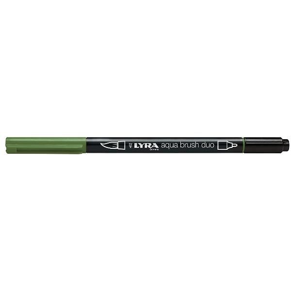 Pennarello Aqua Brush Duo - punte 2/4 mm - verde oliva - Lyra