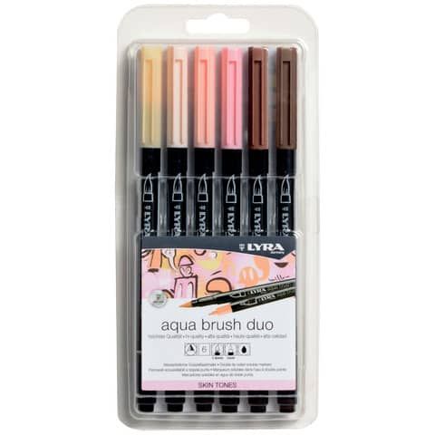 Pennarello Aqua Brush Duo - skin tones - Lyra - conf. 6 pezzi