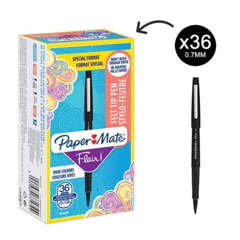 Pennarello Flair Nylon - punta feltro - 1,10mm - nero - Papermate - conf. 30 + …