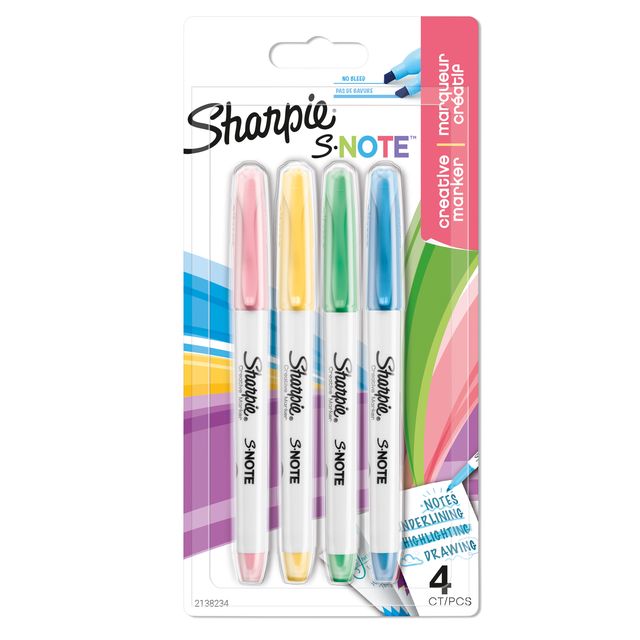 Pennarello S-Note - punta scalpello - colori assortiti - Sharpie - astuccio 4 p…
