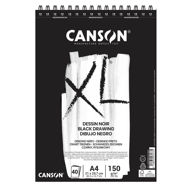 Blocco spiralato Canson Black XL nero 150 g/m² 40 fogli A4 C400039086