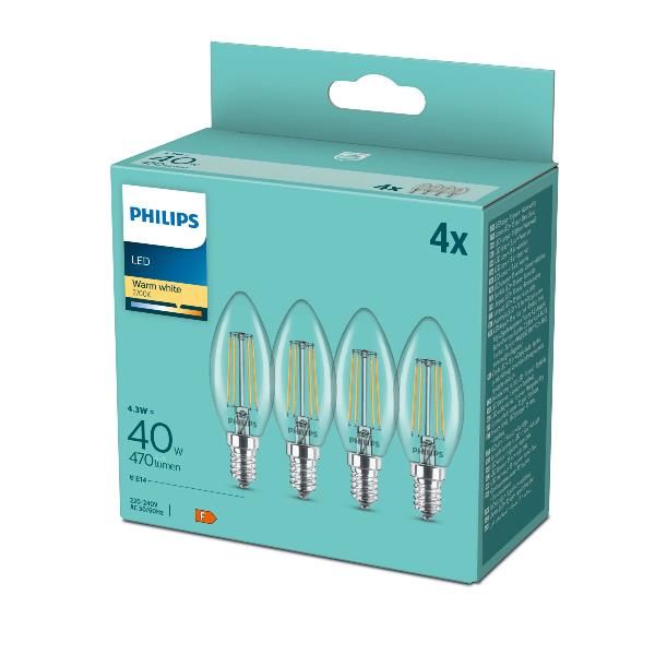 Philips LED Classic Candle - Lampadina con filamento LED - forma: B35 - traspar…
