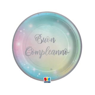 Piatto Soft Rainbow - Buon Compleanno - diametro 18 cm - carta - Big Party - co…