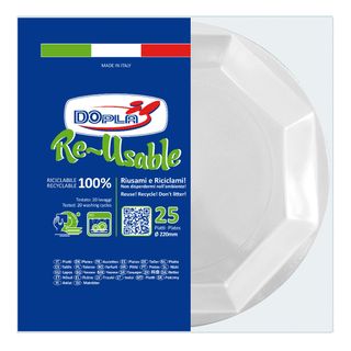 Piatto fondo riutilizzabile - ottagonale - diametro 22 cm - PS reuse - bianco -…