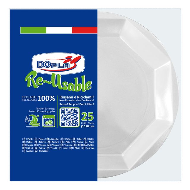 Piatto frutta riutilizzabile - ottagonale - diametro 17 cm - PS reuse - bianco …
