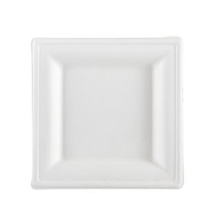 Piatto piano monouso - quadrato - 16 x 16 cm - canna da zucchero - bianco - Sig…