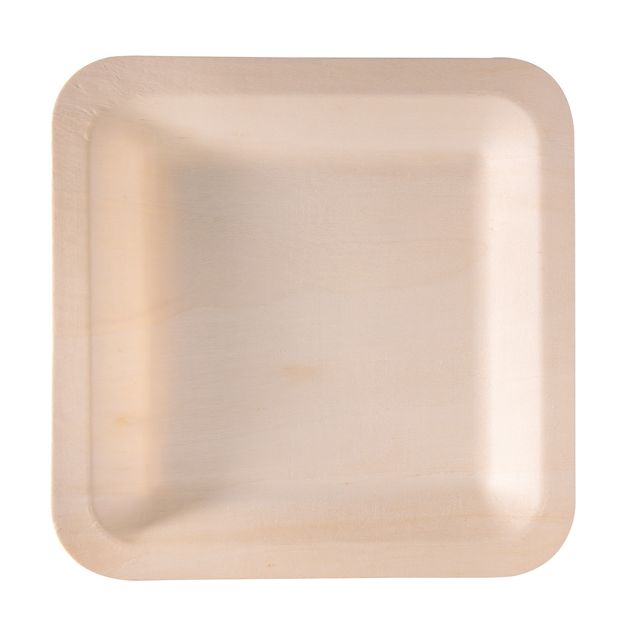 Piatto piano monouso - quadrato - 21,5 x 21,5 cm - legno - colore naturale - Si…