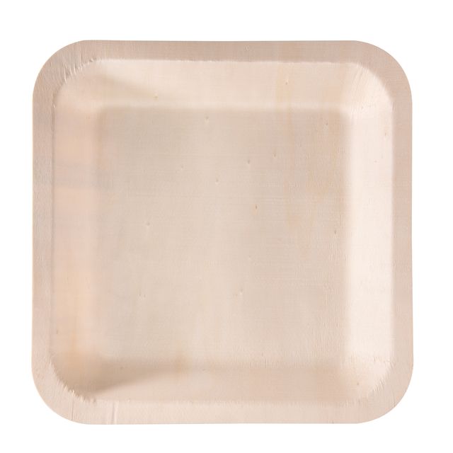 Piatto piano monouso - quadrato - 25 x 25 cm - legno - colore naturale - Signor…