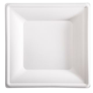 Piatto piano monouso - quadrato - 26 x 26 cm - canna da zucchero - bianco - Sig…