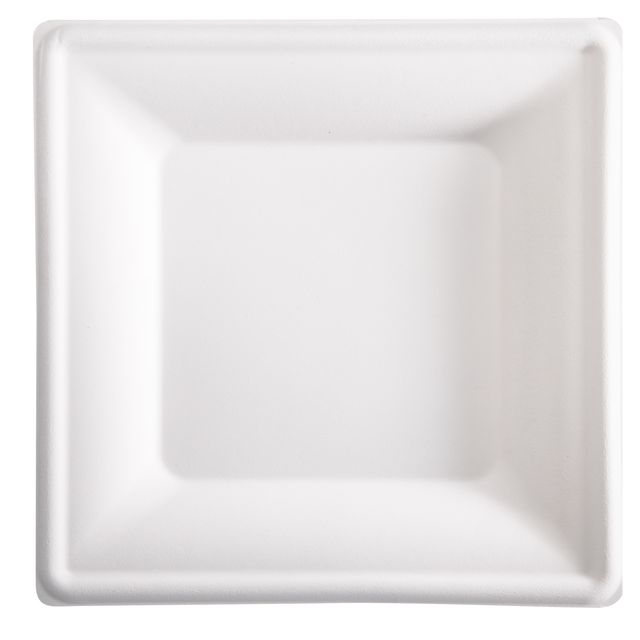 Piatto piano monouso - quadrato - 26 x 26 cm - canna da zucchero - bianco - Sig…
