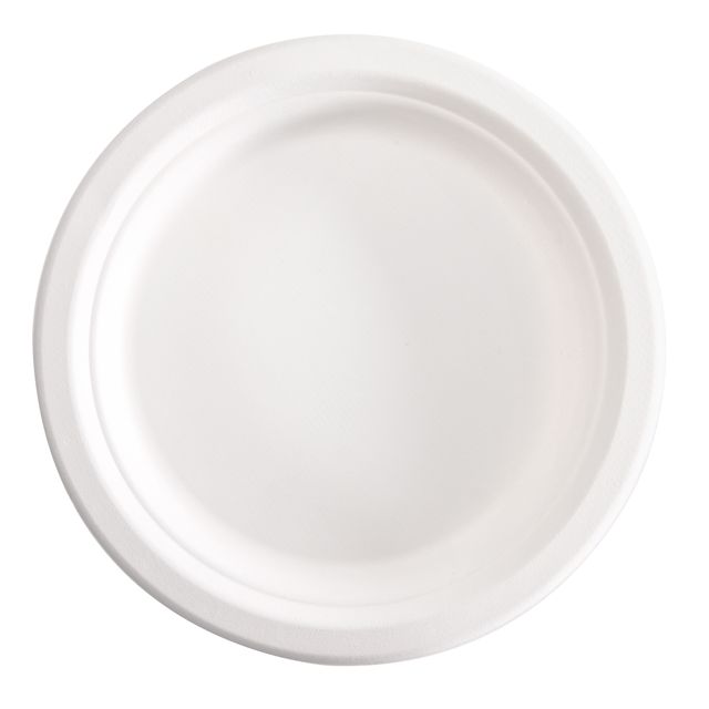 Piatto piano monouso - rotondo - diametro 18 cm - canna da zucchero - bianco - …