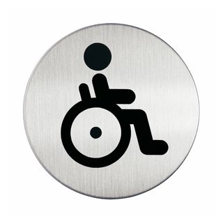 Pittogramma adesivo - WC diversamente abili - diametro 8,3 cm - acciaio - Durab…