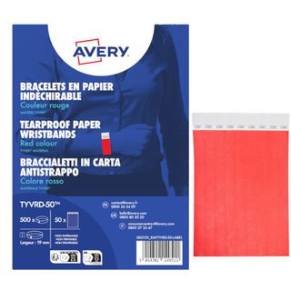 Braccialetti identificativi - in Tyvek - rosso fluo - 265 x 19 mm - 50 fogli - …