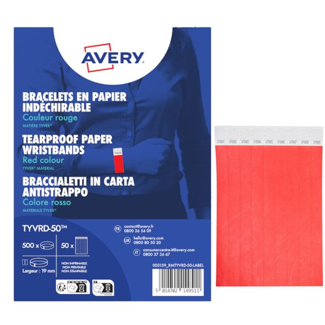 Braccialetti identificativi - in Tyvek - rosso fluo - 265 x 19 mm - 50 fogli - …