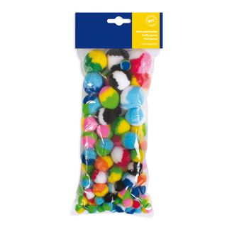 Pompon a strisce - 10-35 mm - colori assortiti - DECO - busta 100 pezzi