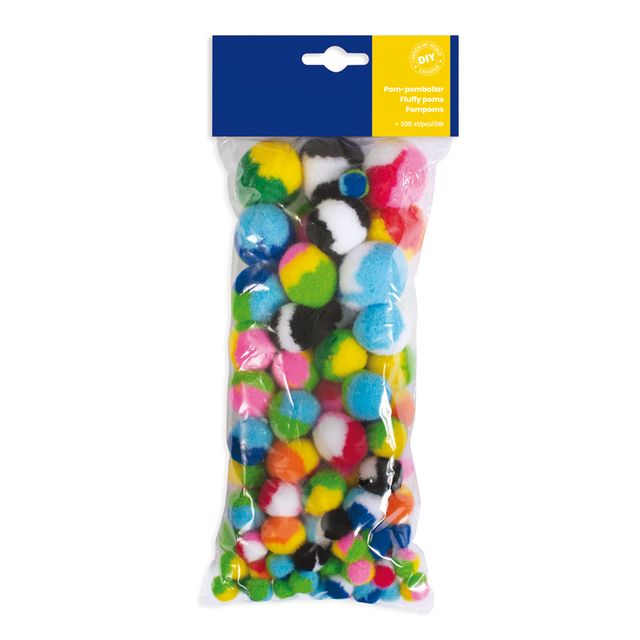Pompon a strisce - 10-35 mm - colori assortiti - DECO - busta 100 pezzi