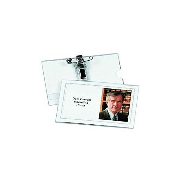 Portabadge con clip e spilla - 9 x 5,5 cm - Lebez - conf. 50 pezzi