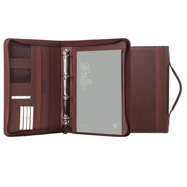 Portablocco Office - con manico - ecopelle - con zip - 28x36 cm - marrone - In …