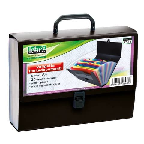Portadocumenti a soffietto - 25 tasche - A4 - PP - nero - Lebez